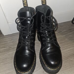 Dr. Martens Black Leather Boots with Yellow Stitching